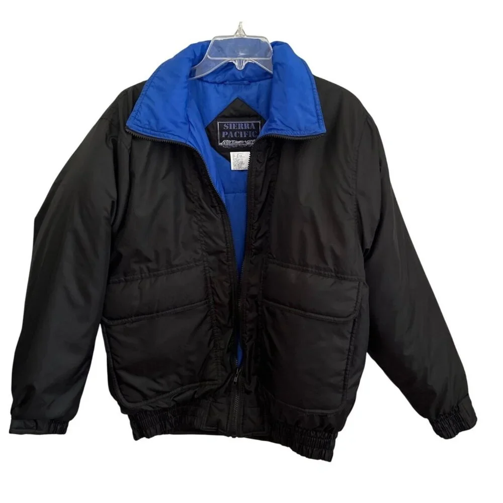 Sierra Pacific Black & Blue Full Zip Puffer Jacket Size M Lightweight - Picture 1 of 6